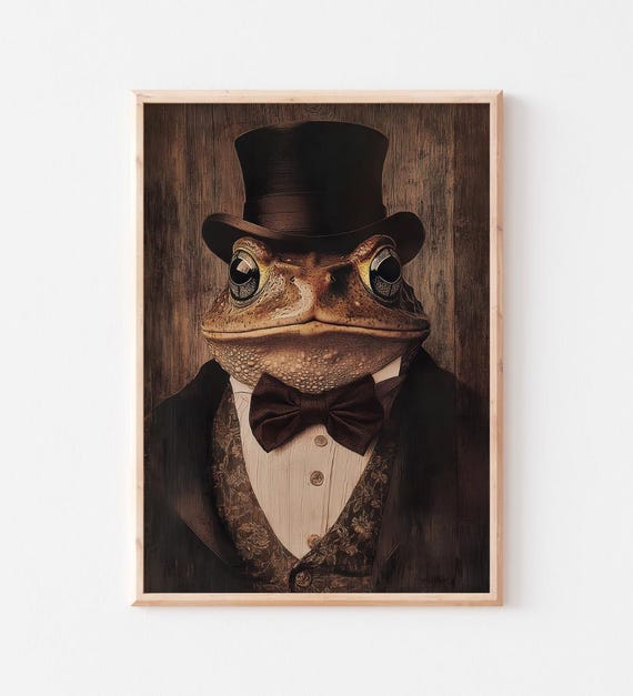 Rogue Victorian Portrait Dark Academia Decor Vintage Animal Wall Art Victorian Frog Artwork Rustic Frog In A Suit Wall Decor
