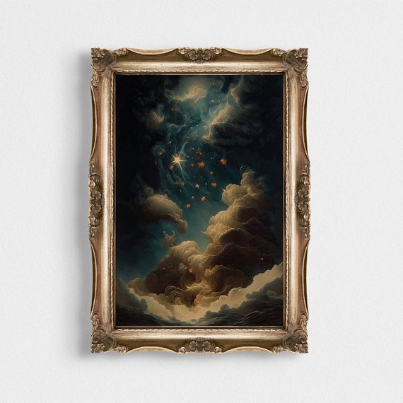 Print Of A Vintage Painting Of The Stars Celestial Print Gothic Wall Art Art Dark Aesthetic Instant