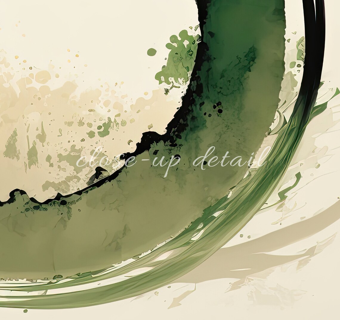 Japanese Enso Circle Red Sun Pine Trees Zen Ink Wash Calligraphy Poster - Image 2