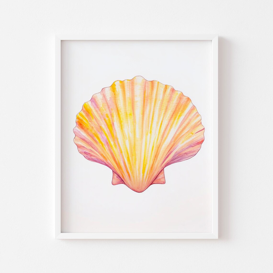 Sunset Scallop Shell Watercolor Painting Beach House Coastal Print - Image 3