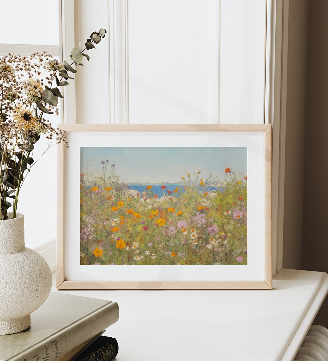 Wildflower Meadow by the Sea Impressionist Floral Landscape Poster - Image 3