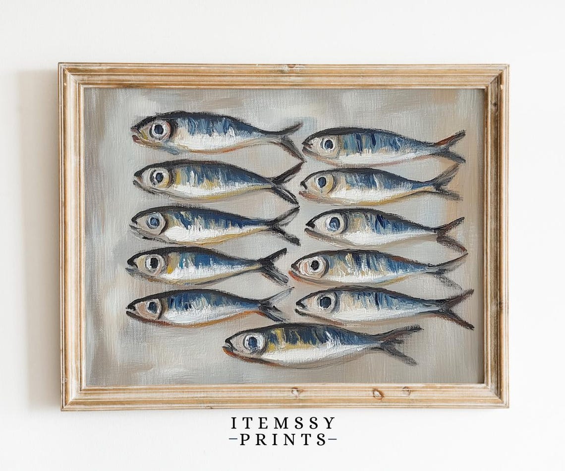 Sardine Still Life Painting Vintage Nautical Fish Row Poster