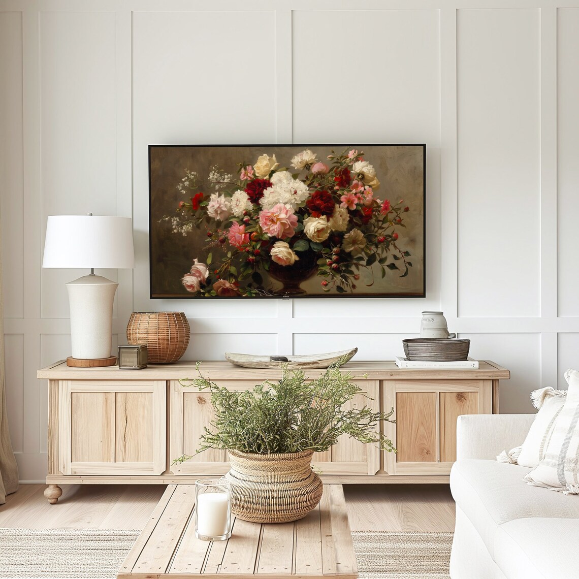 Vintage Roses Still Life Dark Vase Red White Roses Oil Art Poster - Image 3