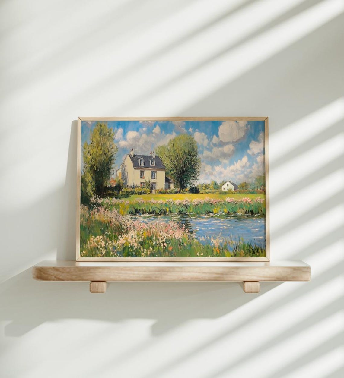 Impressionist Cottage Painting Wildflower Pond Country Art Poster - Image 2
