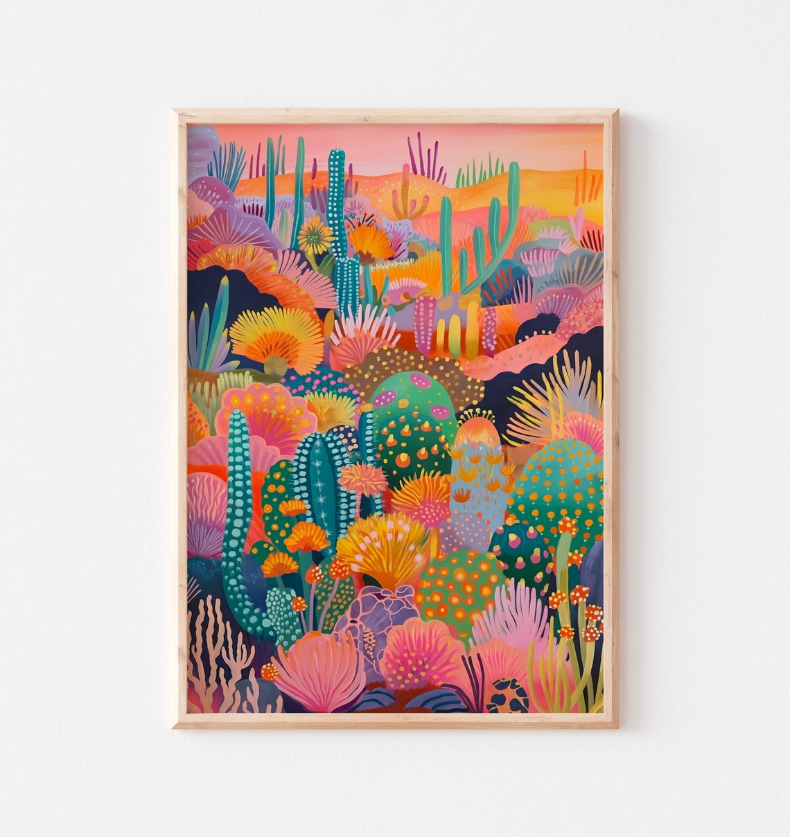 Psychedelic Cactus Desert Sunset Vibrant Southwest Landscape Poster - Image 2