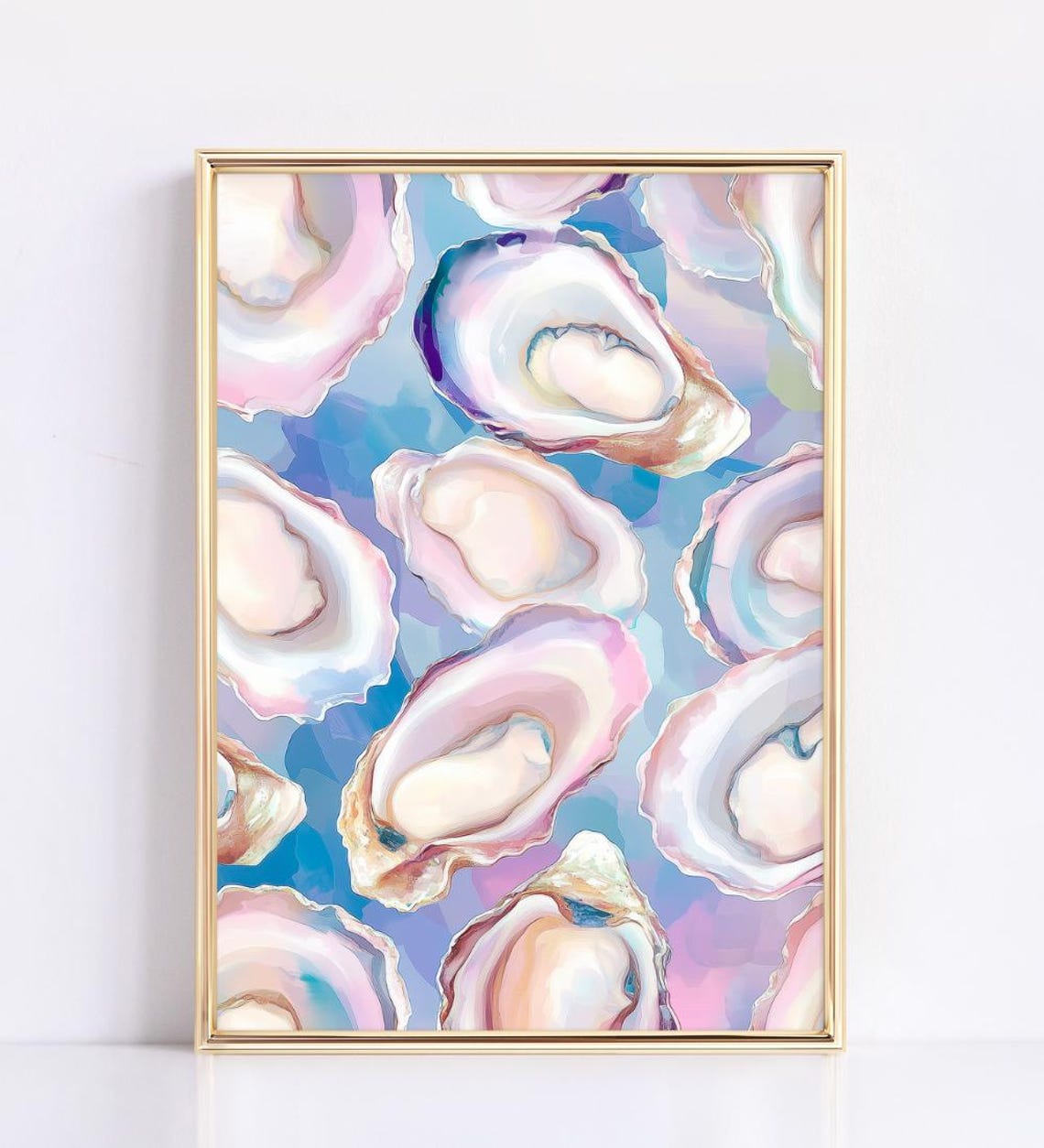 Pastel Oyster Shells Watercolor Pattern Pink Blue Coastal Art Poster - Image 4