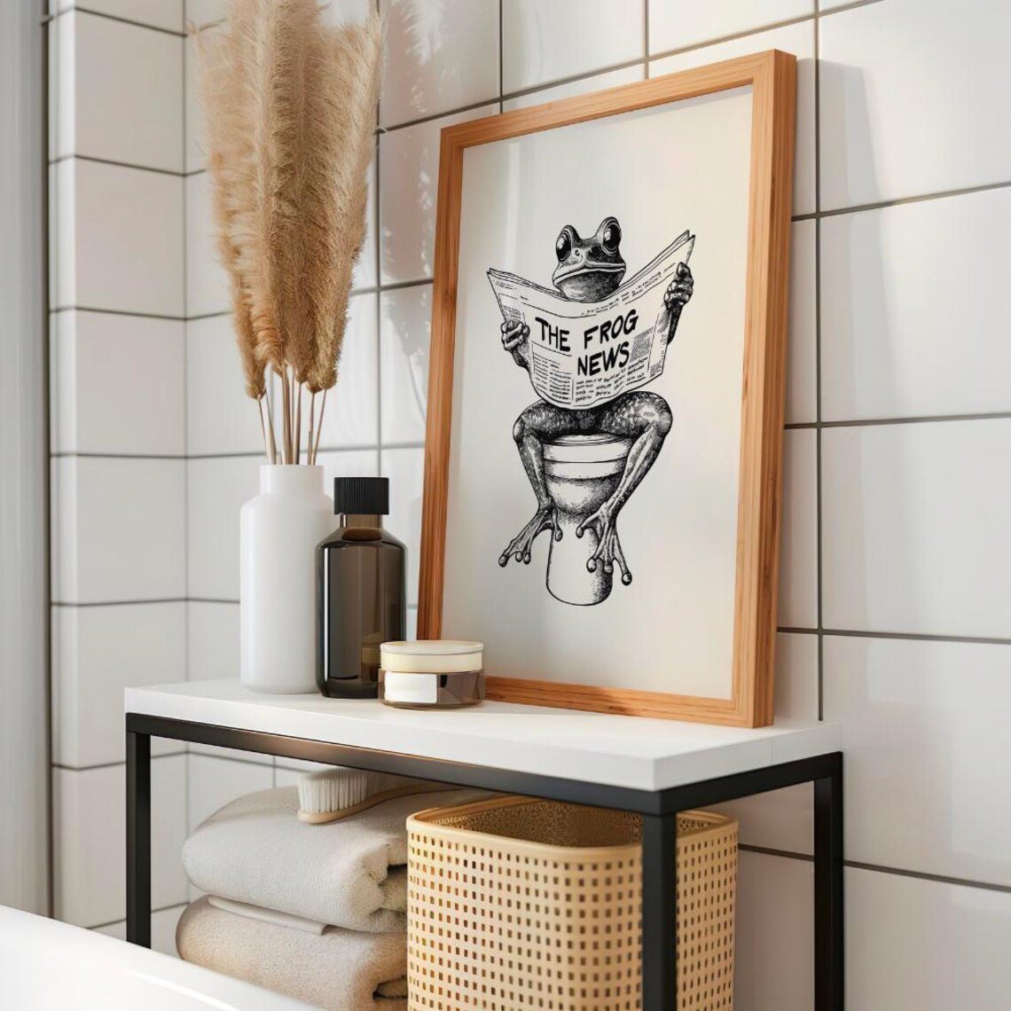 Frog Reading Newspaper on Toilet Funny Bathroom Humor Art Poster - Image 2