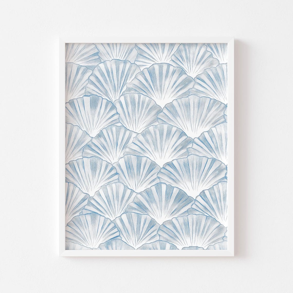 Blue and White Scallop Seashell Pattern Coastal Home Decor Poster