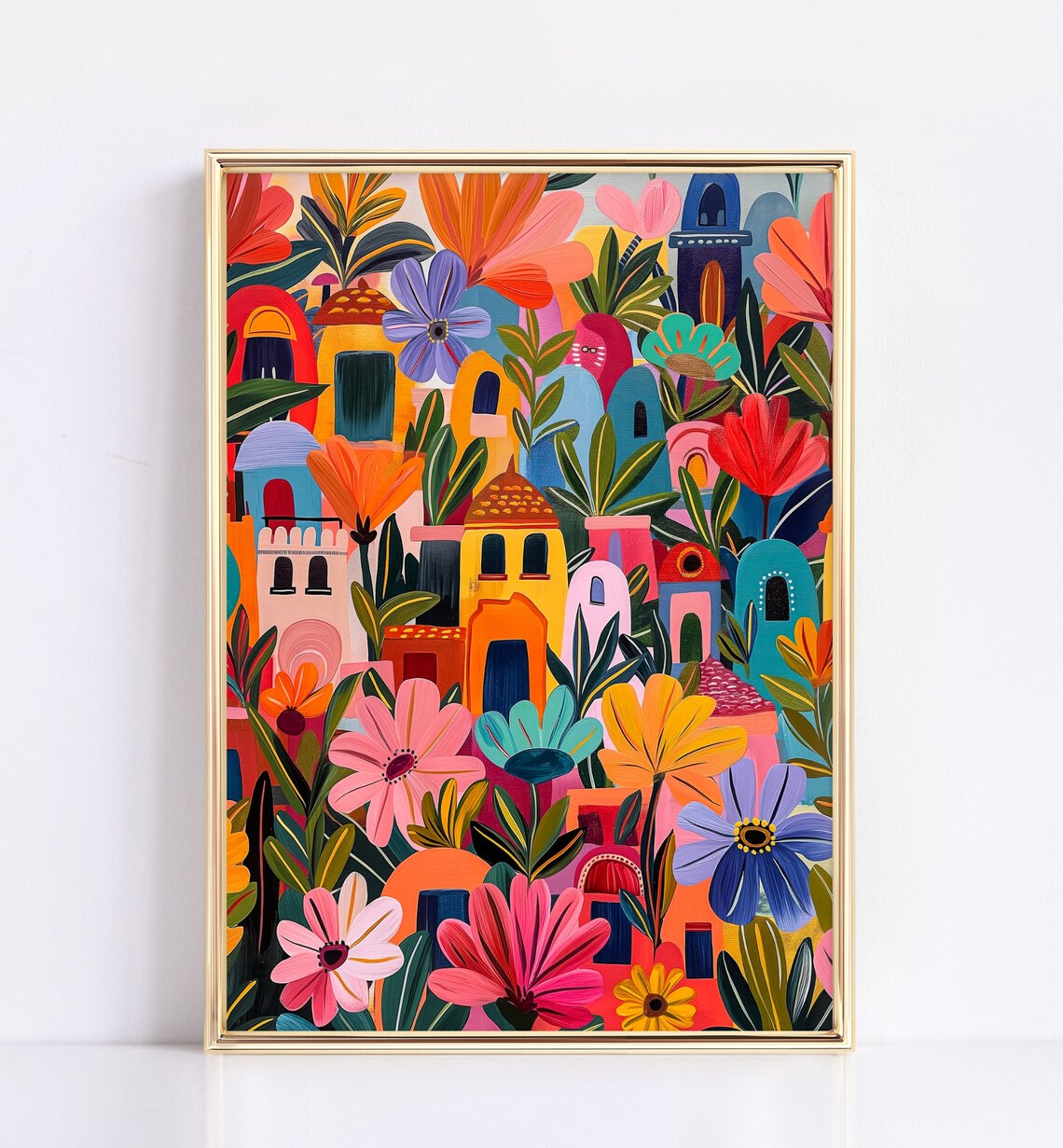Whimsical Flower Village Colorful Houses Hidden In Blooms Art Poster