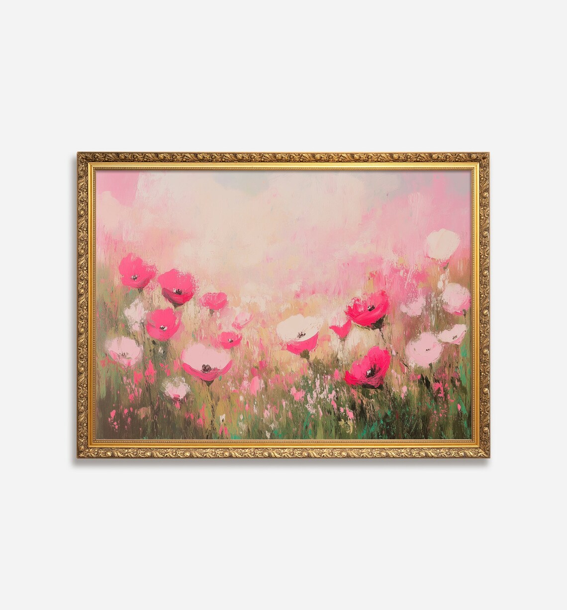Blush Pink Poppy Field Impressionist Wildflower Meadow Art Poster - Image 3