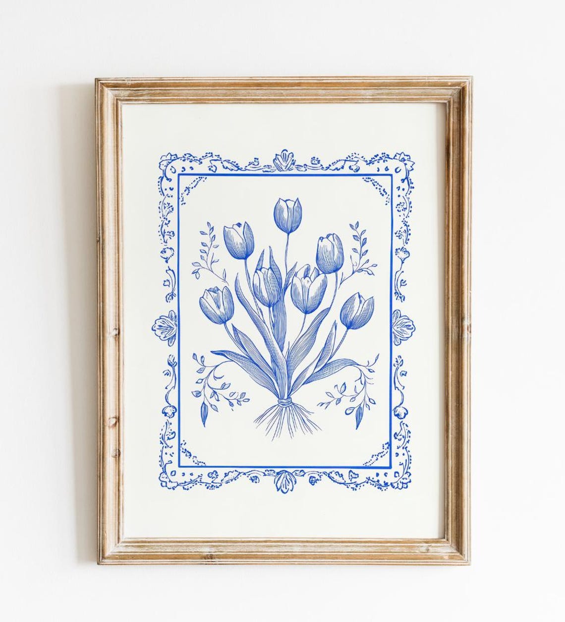 Blue Tulip Ink Drawing Floral Frame Classic Botanical Art Poster - Image 3