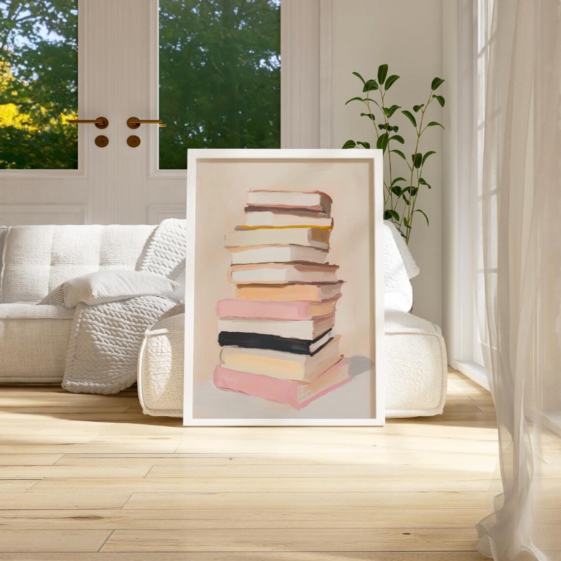 Pastel Stack Of Books Painting Bookworm Library Reading Nook Wall Poster - Image 2