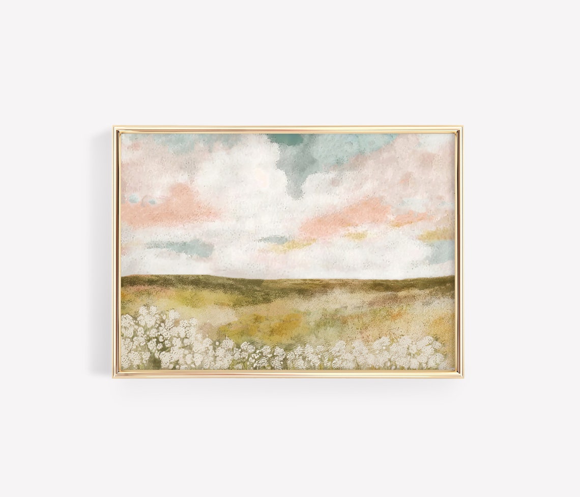 Dreamy Pastel Cloudscape Wildflower Horizon Abstract Art Poster - Image 2