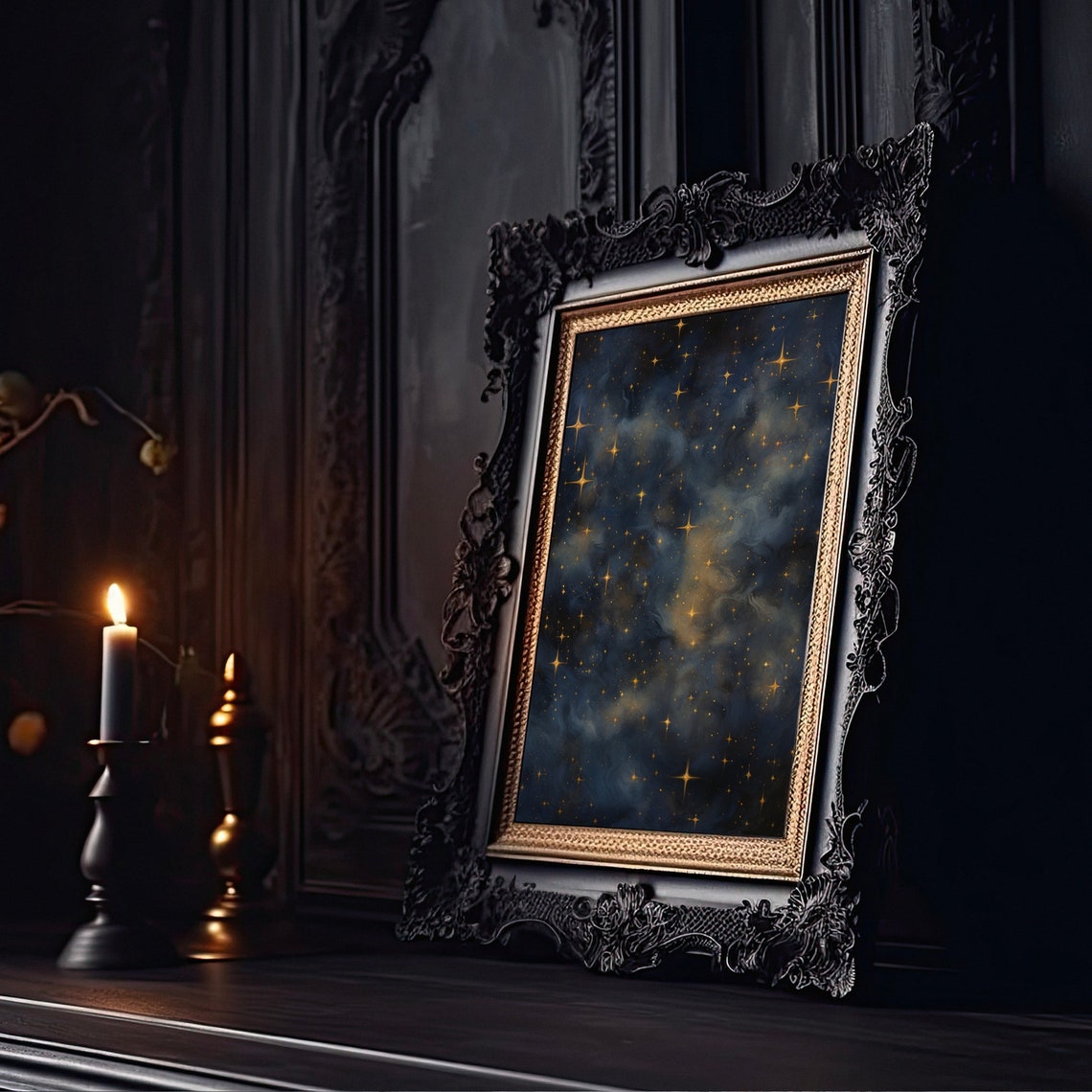 Navy Blue Night Sky Full of Golden Stars Celestial Dream Print - Image 2