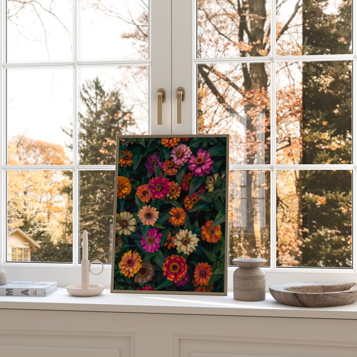 Colorful Zinnia Flower Field Pink Orange Garden Bloom Poster - Image 3
