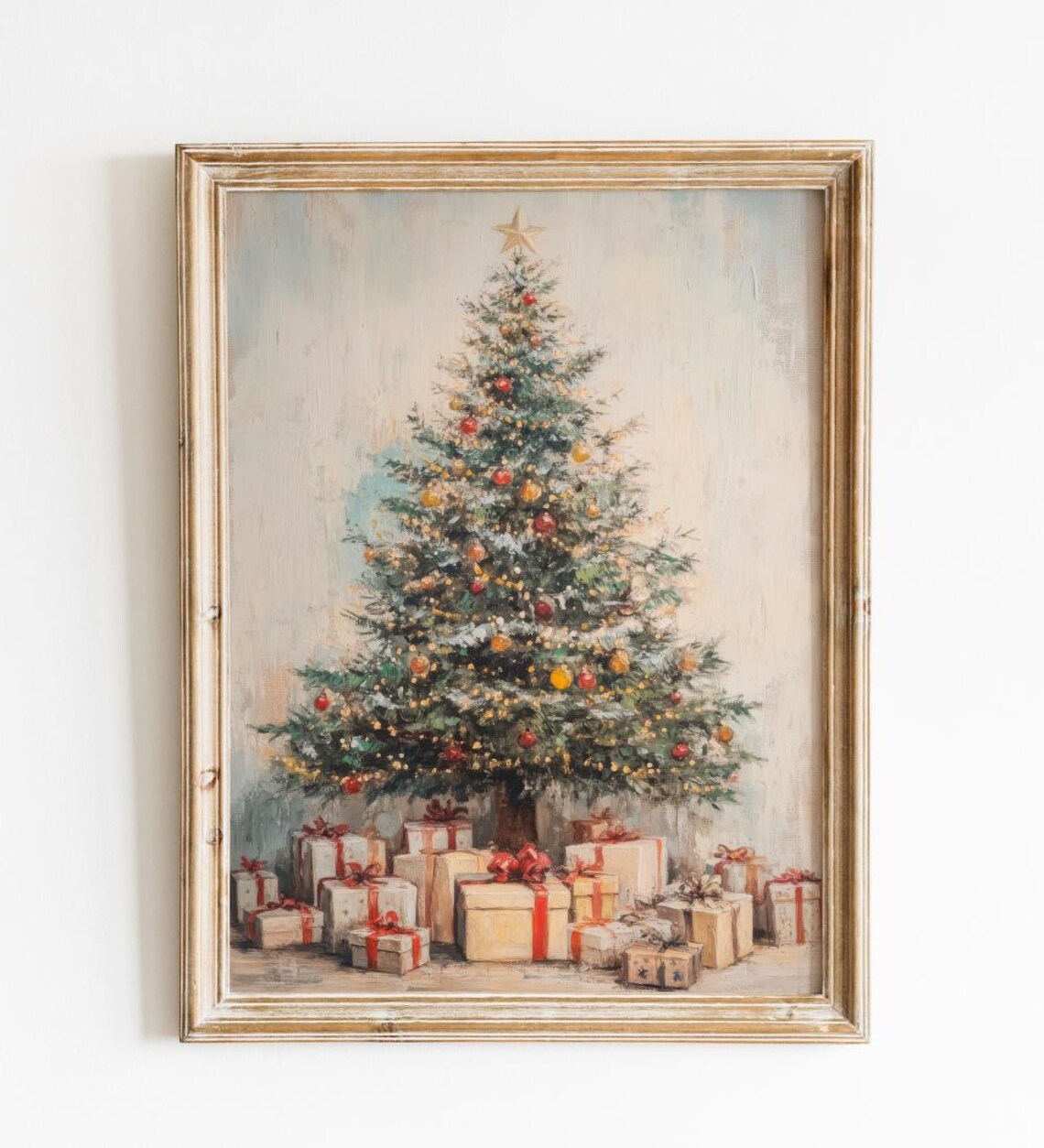 Vintage Christmas Tree With Wrapped Gifts Warm Classic Poster