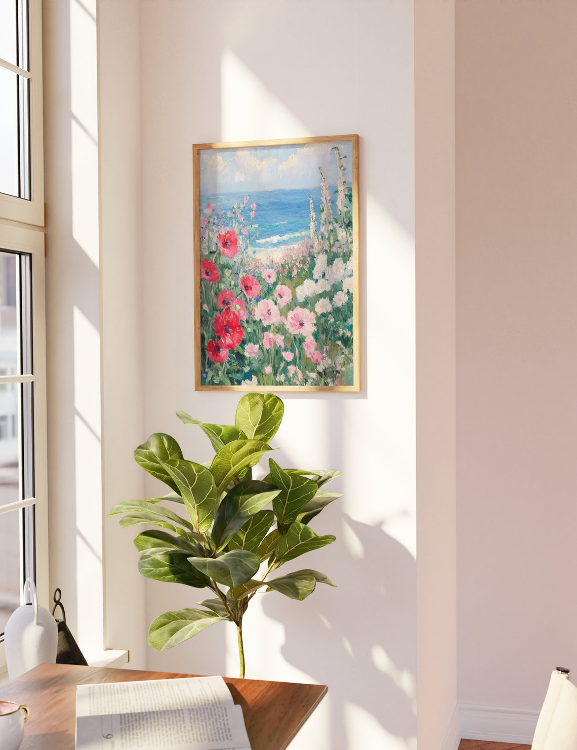 Coastal Wildflower Field Poppy Beach Impressionist Garden Art Poster - Image 3