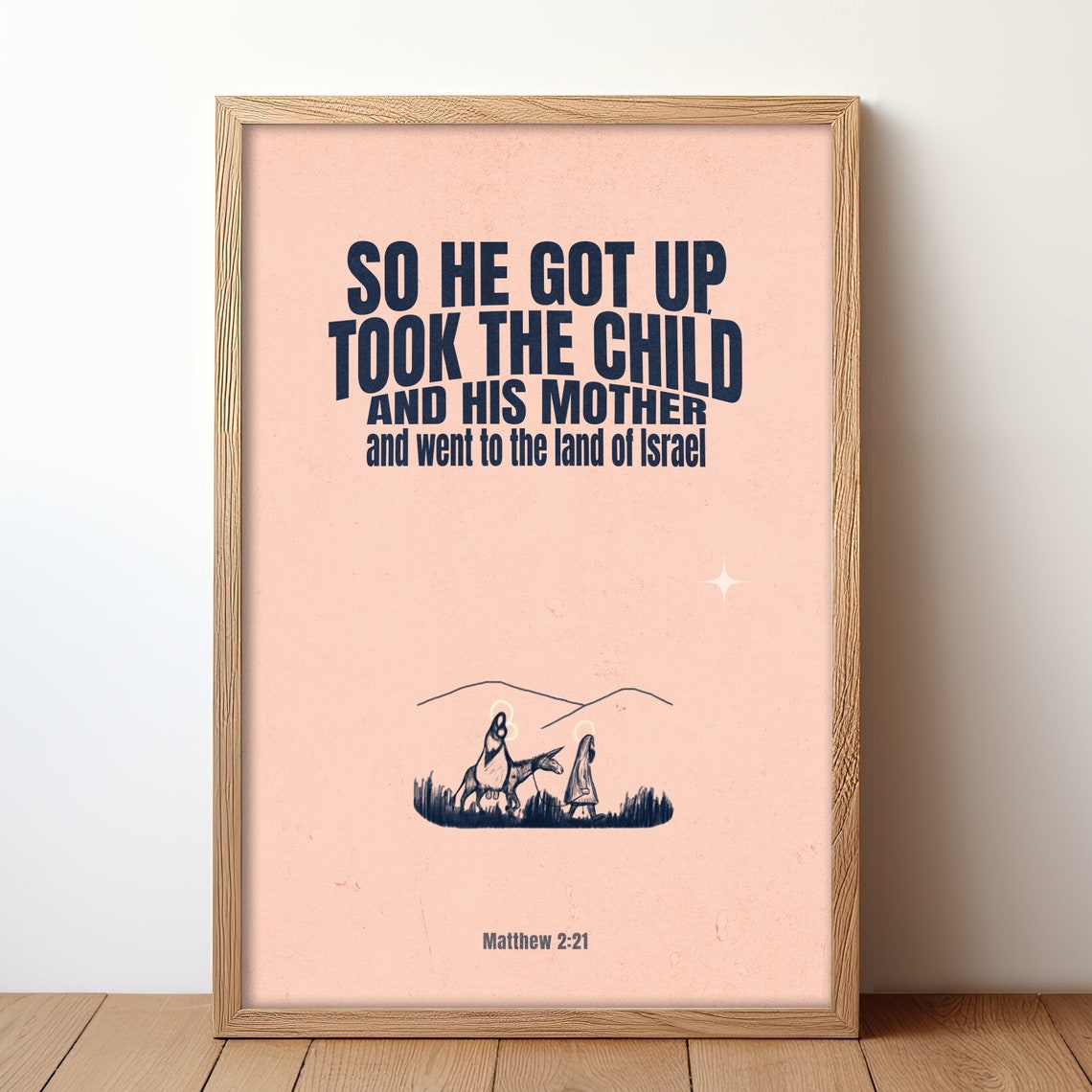 Matthew 2 Verse 21 Nativity Journey Soft Blush Scripture Art Poster