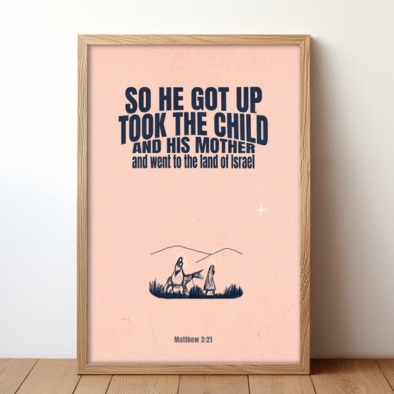 Matthew 2 Verse 21 Nativity Journey Soft Blush Scripture Art Poster