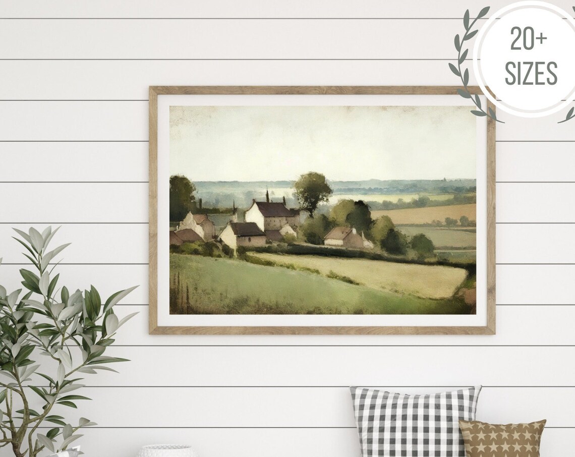 European Countryside Village Rolling Hills Watercolor Art Poster - Image 3