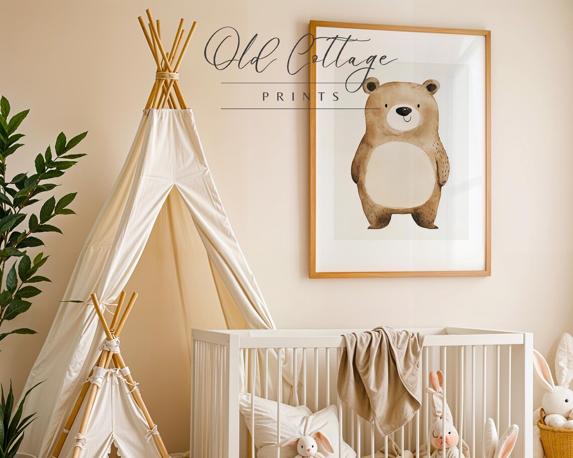 Cute Brown Bear Watercolor Painting For Baby Nursery Room Poster - Image 2