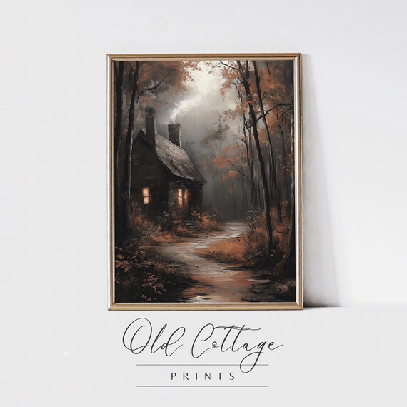 Mystic Cottage Moody Forest Art Rustic Home Landscape Halloween Spooky Season Art 0044