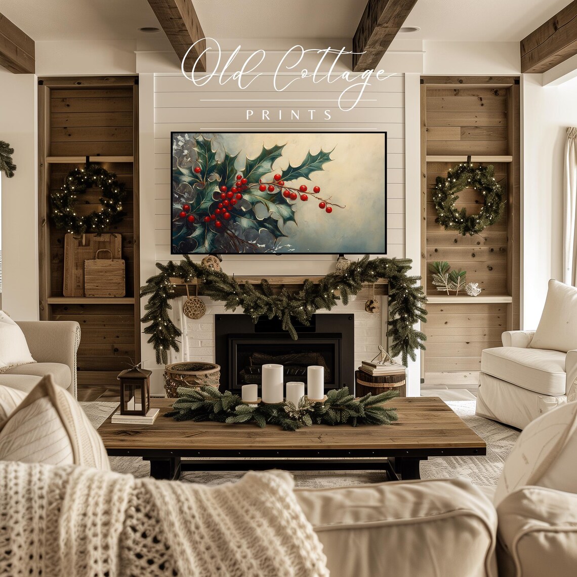 Holly Branch Red Berries Vintage Botanical Christmas Still Life Painting Poster - Image 2