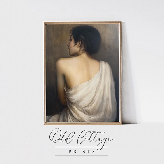 Woman Draped in White Cloth Classical Profile Portrait Art Print