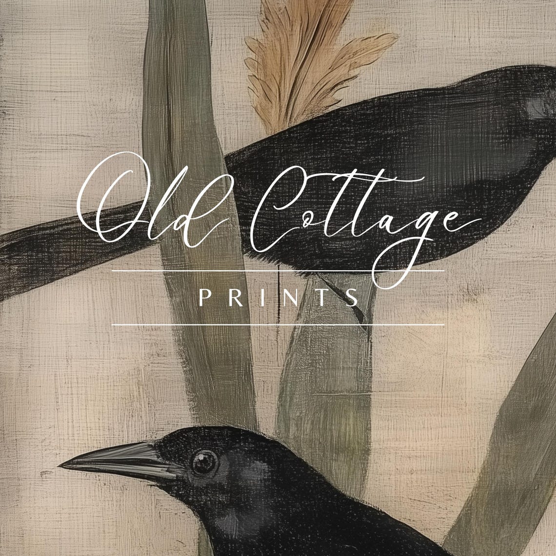 Two Blackbirds Among Tall Reeds Vintage Bird Illustration Art Print - Image 2