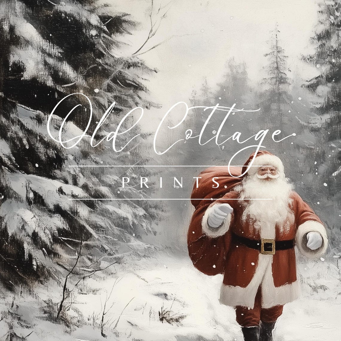 Santa Claus Walking Along A Long Snowy Winter Forest Trail Poster - Image 2