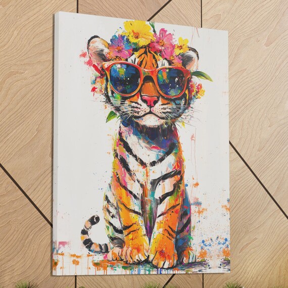 Cute Tiger Wall Art Nursery Animal Canvas Colorful Jungle Decor Cool Painting Safari Baby Room Print Kids