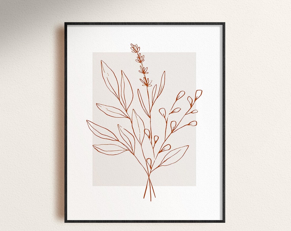 Minimalist Terracotta Botanical Line Art Floral Bouquet Wall Art - Image 2