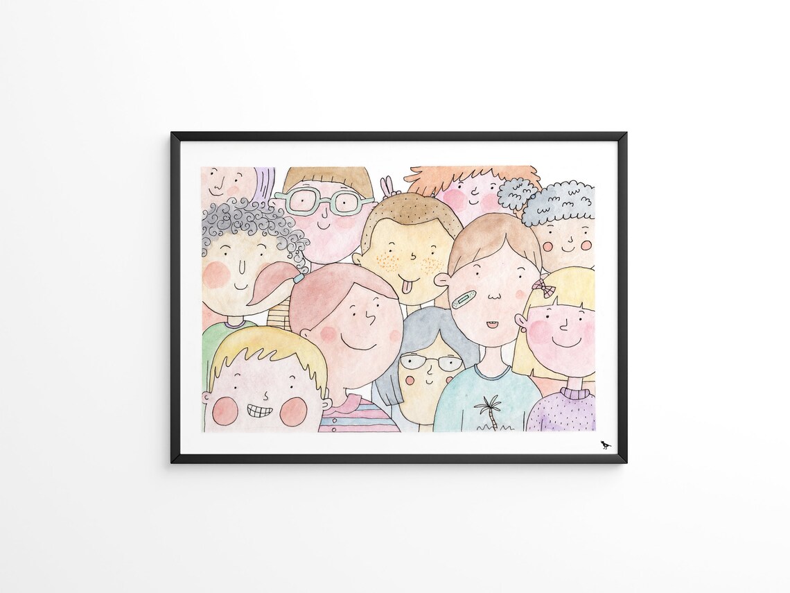 Funny Kids Watercolor Pattern, Handmade Illustration