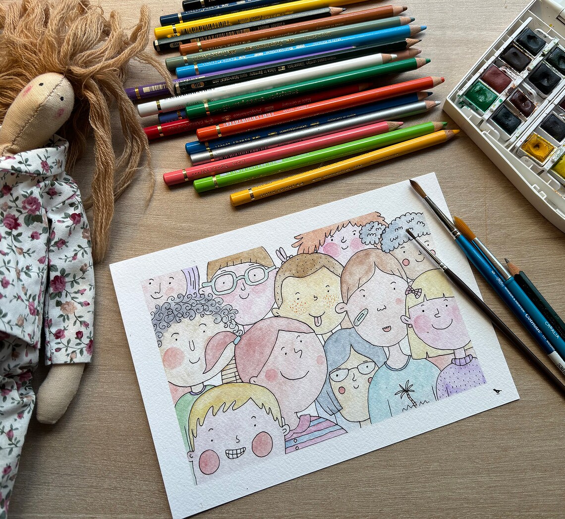 Funny Kids Watercolor Pattern, Handmade Illustration - Image 2