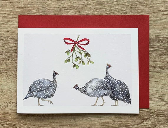 Guinea Fowl Mistletoe Christmas Card Art Print