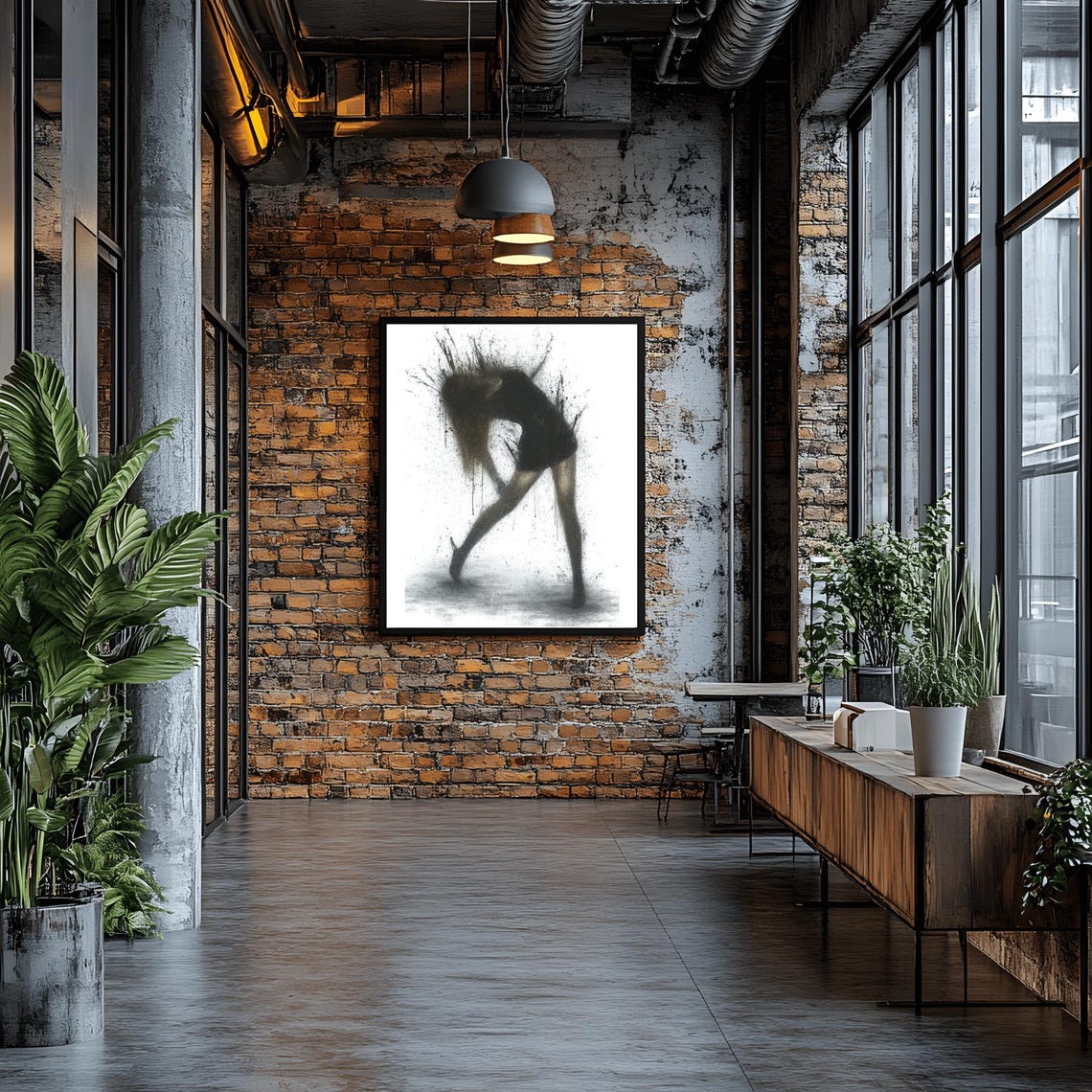 Abstract Ink Dancer Silhouette Dynamic Splatter Black White Art Poster - Image 2