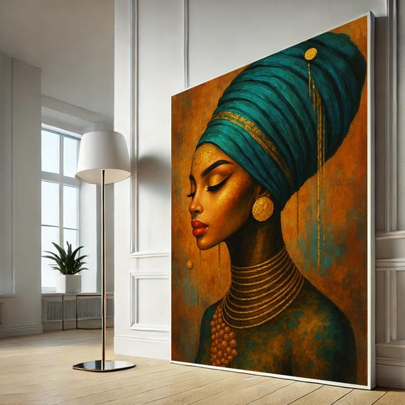 African Woman Portrait Canvas Ethnic Beauty Wall Art Modern Afrocentric Print Ready To Hang Home Decor