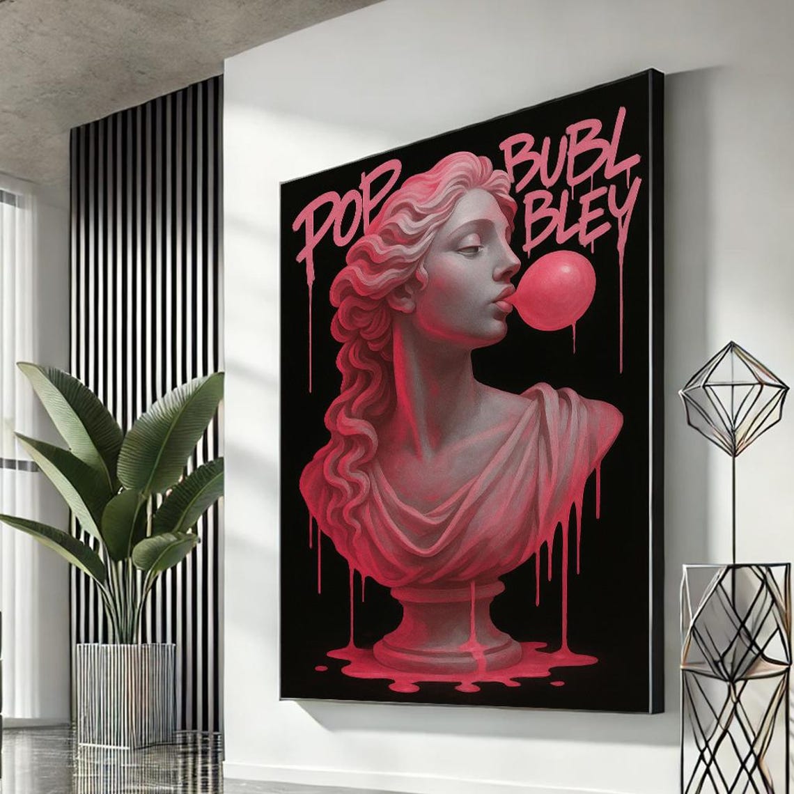 Pink Venus Bust Bubblegum Bubble Graffiti Pop Art Canvas Wall Art