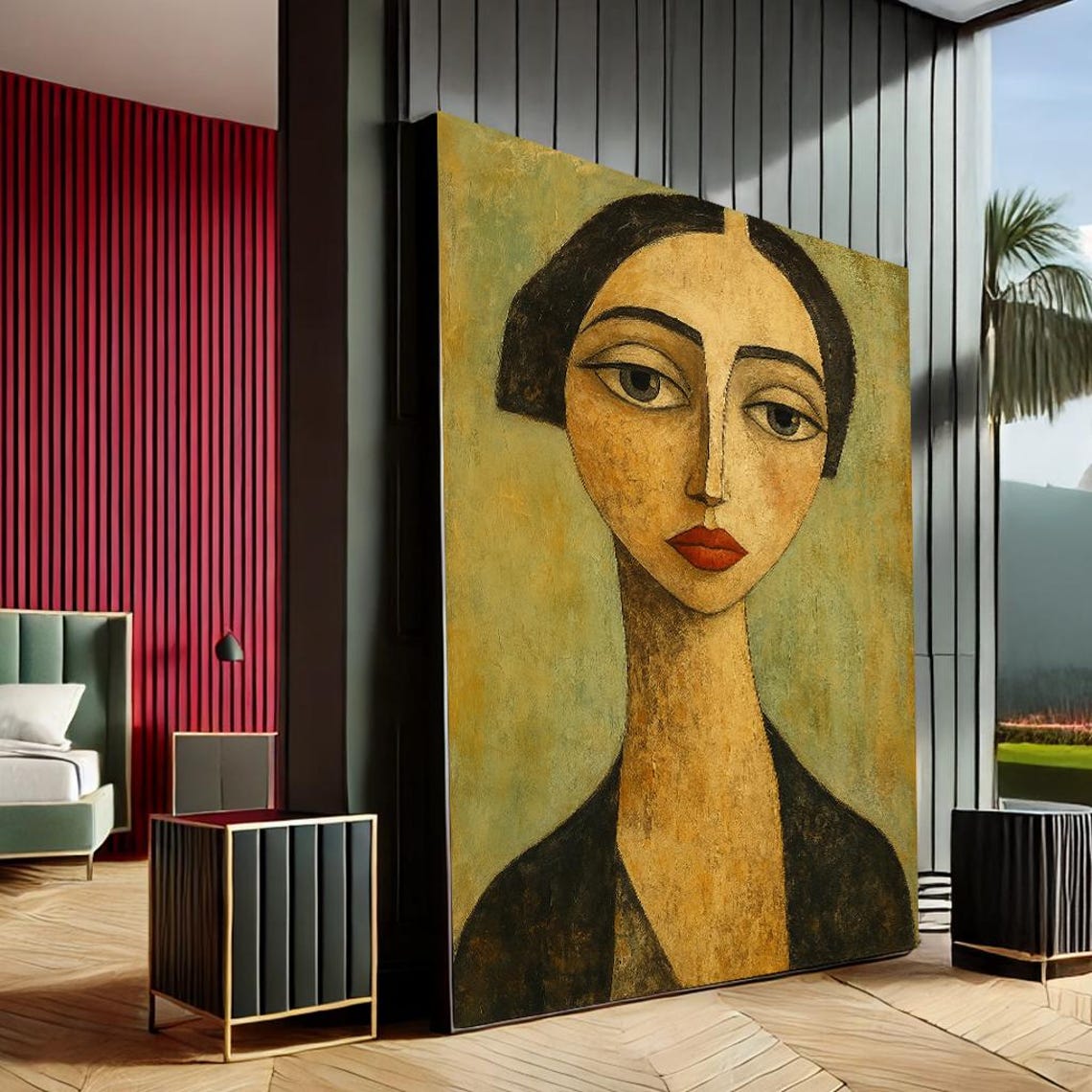 Whimsical Woman Portrait Elongated Neck Modern Abstract Style Poster