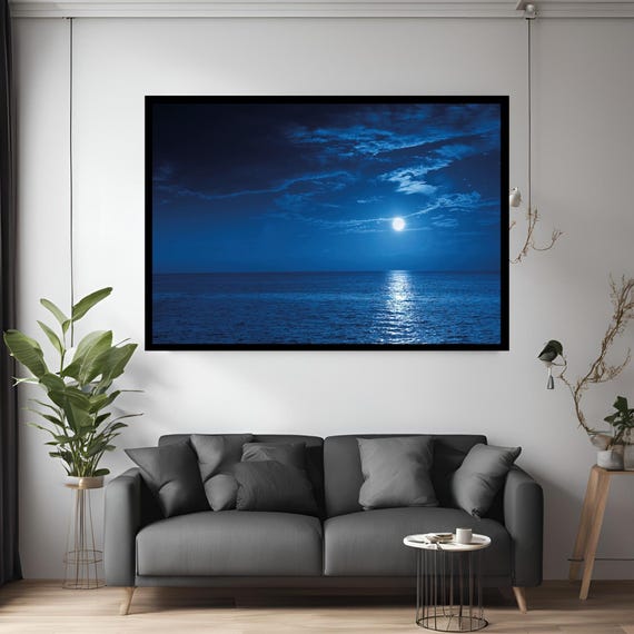 Sea At Night Vintage Seascape Canvas Wall Art Modern Print Abstract Decor For Home