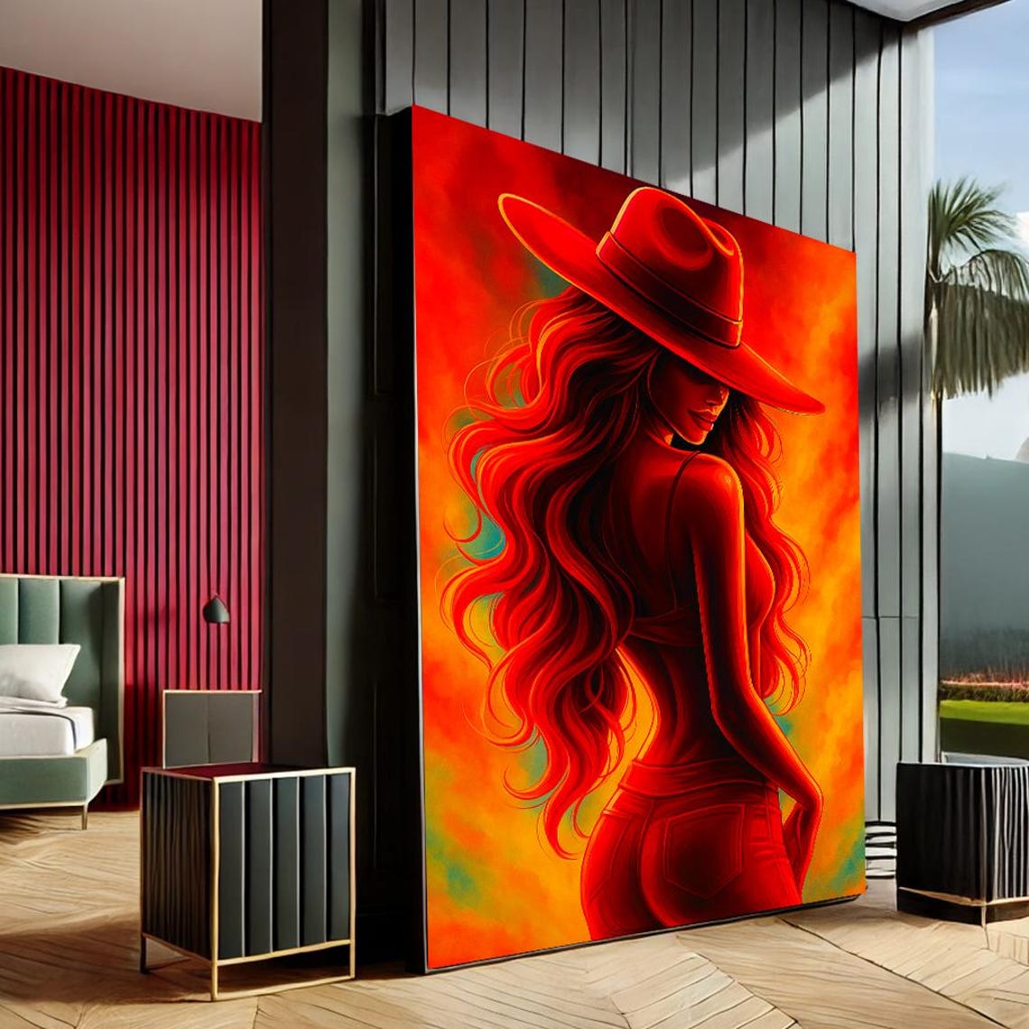 Fiery Woman Modern Abstract Canvas Wall Art Print Red Orange Living Room Decor Statement Piece