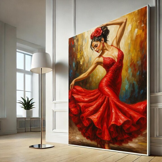 Elegant Flamenco Dancer Red Dress Passionate Dance Art Poster