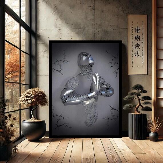 Metallic Prayer Sculpture Modern Wall Art Abstract 3d Metal Artwork For Spiritual Decor Home Canvas Print