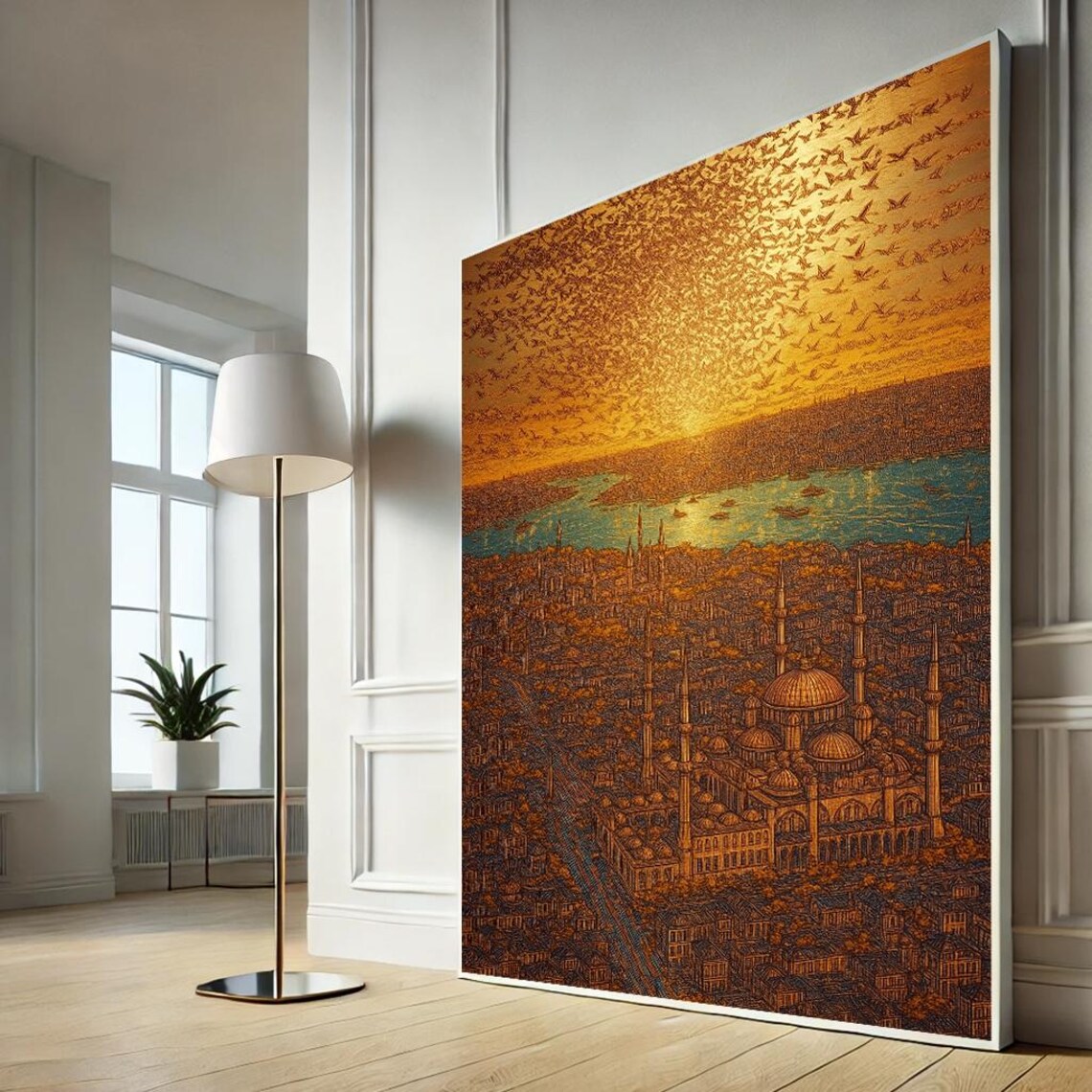 Istanbul Golden Sunset Skyline with Grand Domed Mosque Cityscape Poster