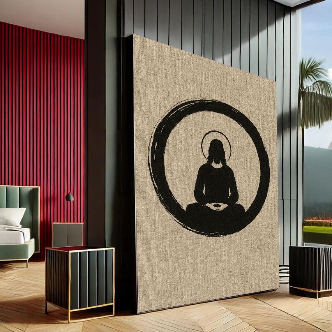 Tranquil Buddha Meditation Circle Canvas Wall Art Print Minimalist Living Room Decor Ready To Hang