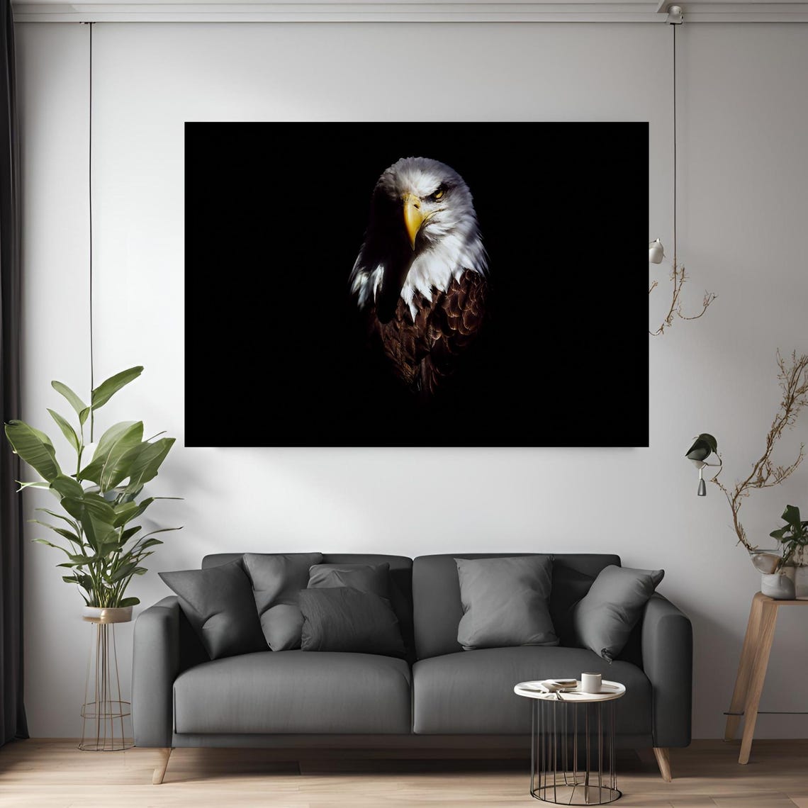 Bald Eagle Head Portrait Black Background Dramatic Wildlife Wall Art