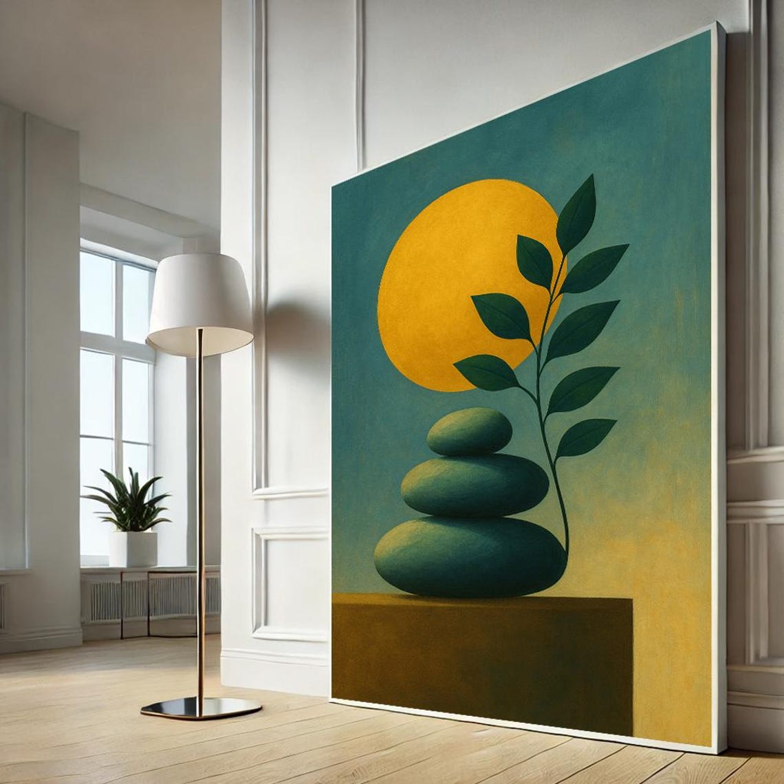 Zen Balanced Stones Golden Sun Botanical Minimalist Calm Art Poster