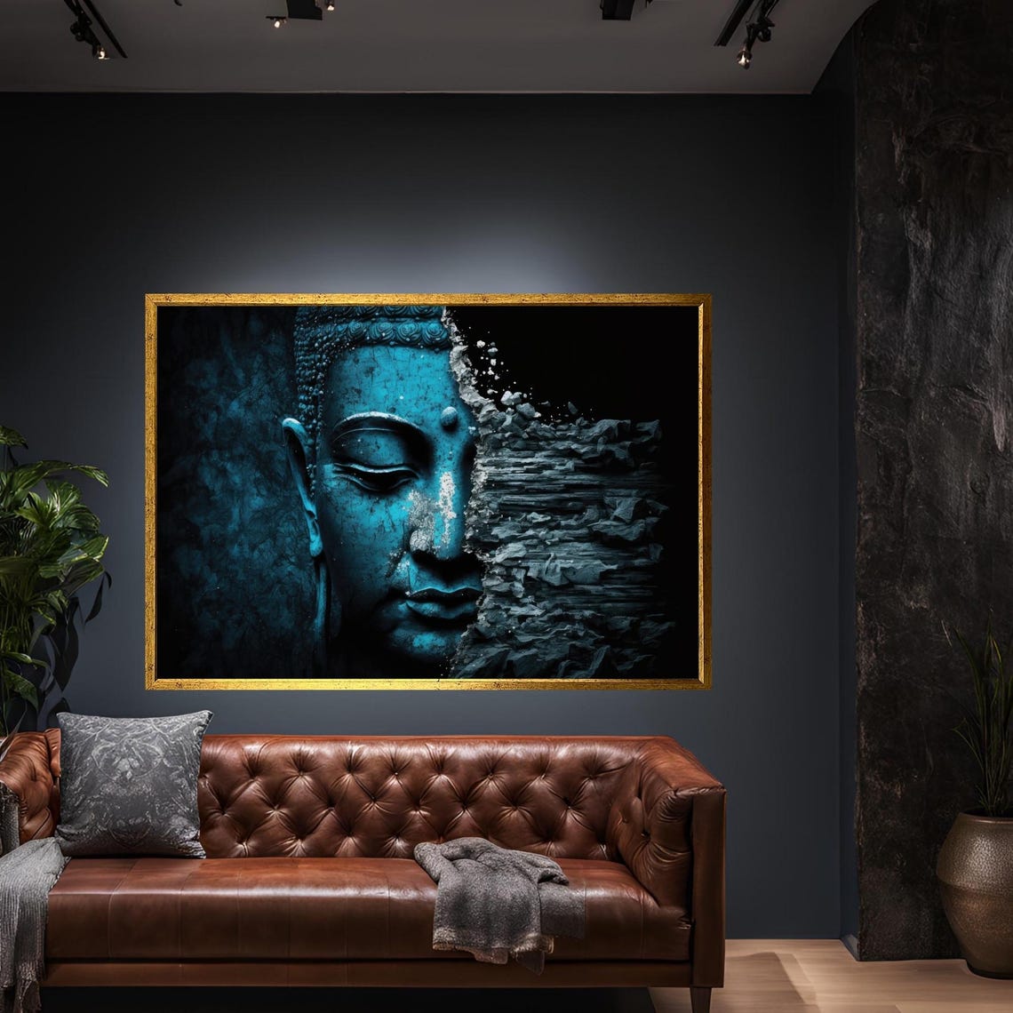 Blue Buddha Face Spiritual Meditation Zen Art Decorative Poster