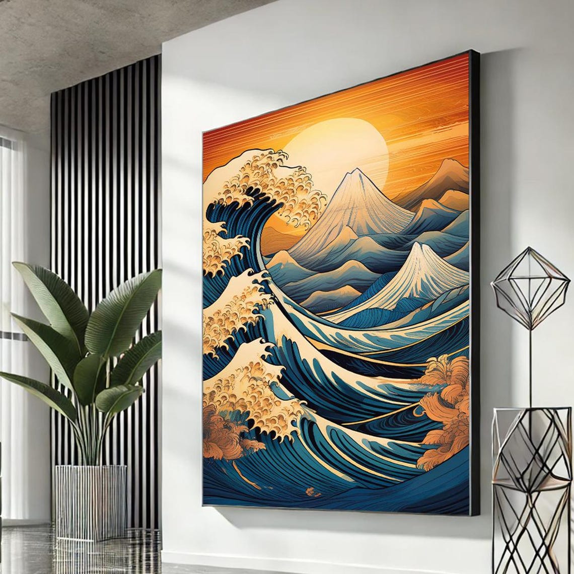 Hokusai Great Wave Mount Fuji Orange Sunset Japanese Ocean Print