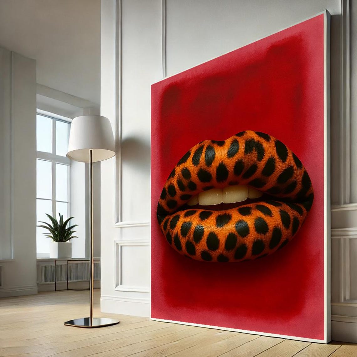 Leopard Lips Bold Red Background Fashion Pop Art Statement Poster